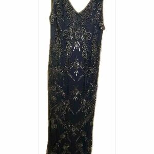 Pisarro Nights Women’s Formal Blue Beaded Sequin Maxi Gown New Stunning Dress 14